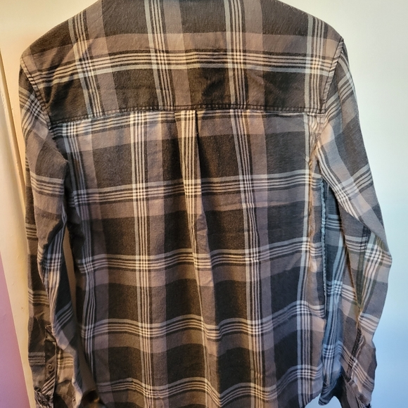 Nollie womens long sleeve flannel shirt, gray/wh checkers sz M flat buttons - Picture 2 of 4